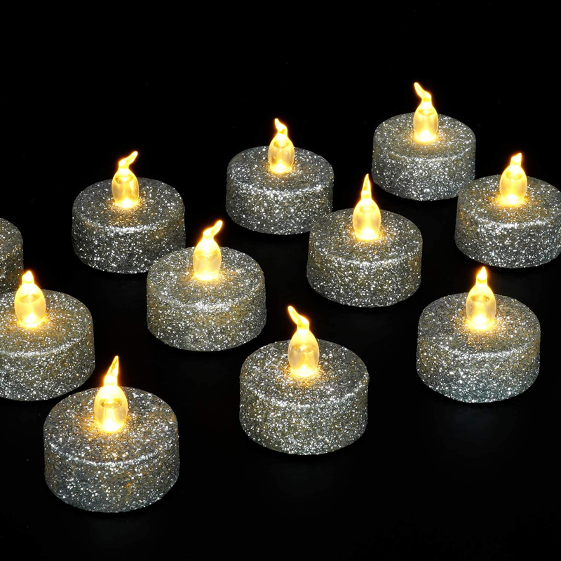 Glitter Tea Lights, Battery Operated LED Tea Lights, Silver Glitter Flameless Votive Tealights Candle, Pack of 12 Home & Garden > Decor > Home Fragrances > Candles Homemory   