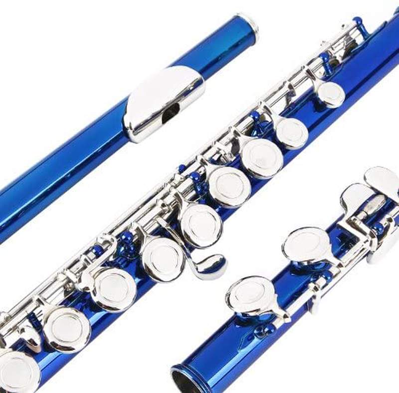 Glory Closed Hole C Flute With Case, Tuning Rod and Cloth,Joint Grease and Gloves Nickel/Laquer-More Colors available,Click to see more colors  GLORY Blue  