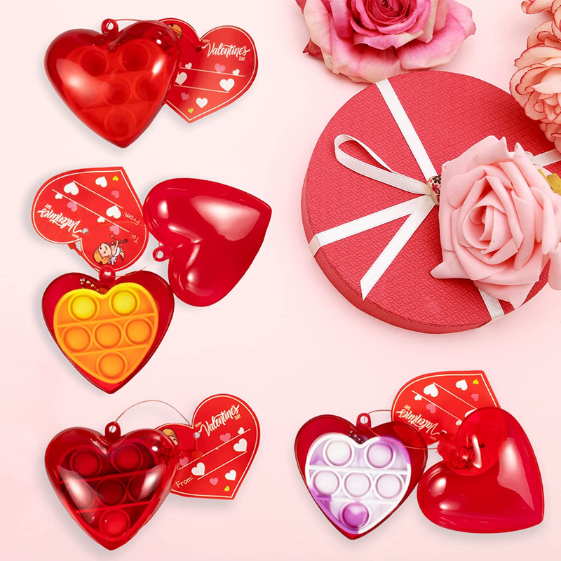 Kids Valentines Day Gifts for Classroom - Valentine Prefilled Hearts with Poppers Fidget Keychains and Gift Tags for Boys Girls School Exchange Gifts, Party Favor Prizes, Valentine’S Greeting Gifts, 12 Pack Home & Garden > Decor > Seasonal & Holiday Decorations Ptyfavor   