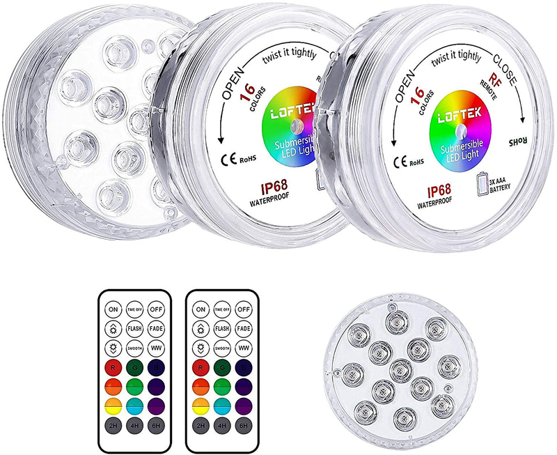 LOFTEK 13 LED Submersible Lights Remote Control 164ft Remote Range, Extra Bright Color Changing Underwater Lights for Ponds Pool Boat, IP68 Full Waterproof,Battery Operate(No Silicone Suction Cups) Home & Garden > Pool & Spa > Pool & Spa Accessories LOFTEK 3  