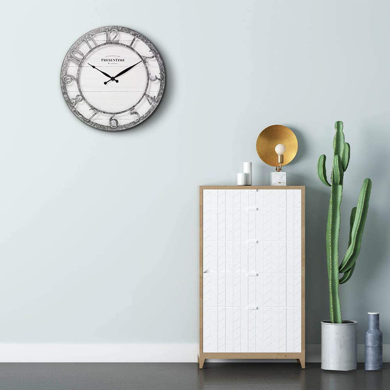 PresenTime & Co 13" Farmhouse Series Wall Clock, Quartz Movement, Shiplap Style,Raised 3D Arabic Numeral, Galvanized Finish Home & Garden > Decor > Clocks > Wall Clocks PresenTime   