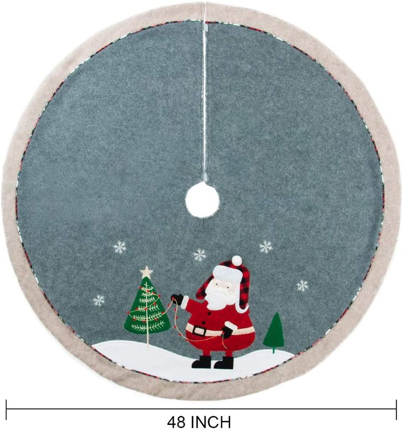 HAUMENLY Christmas Tree Skirt Grey Non-Woven Fabric with Santa Claus Xmas Tree Decoration - 48 Inches Home & Garden > Decor > Seasonal & Holiday Decorations > Christmas Tree Skirts HAUMENLY   