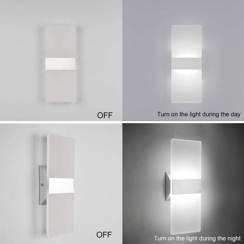 Modern LED Acrylic Wall Sconce 12W Cool White 6000K up down Lamp for Bedroom Corridor Stairs Bathroom Indoor Lighting Fixture Lamps Home Room Decor Not Dimmable No Plug(1 Pack)