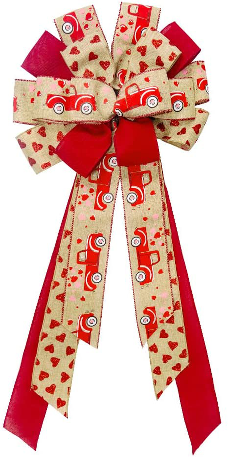 Threetols Large Valentine Wreath Bows, Red Truck Bows for Wreath Valentine'S Day Red Glitter Pink Heart Decoration Bows for Front Door Valentine Bows for Indoor Outdoor Holiday Wedding Party Home & Garden > Decor > Seasonal & Holiday Decorations Threetols   