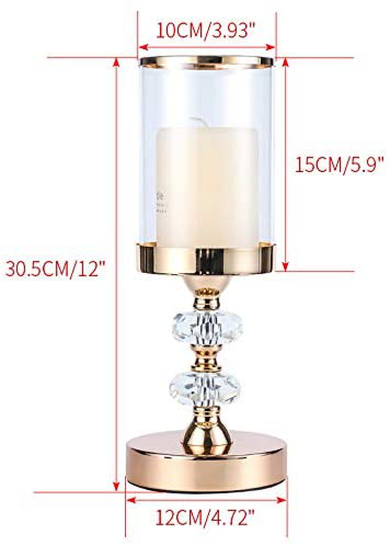 Pillar Candle Holder with Glass Lid,Candlesticks Holder for Pillar Candle, Candle Holder with Crystal Balls for Coffee Dining Table, Wedding, Christmas, Halloween, Home Decoration ZXC028M  Hanjue   