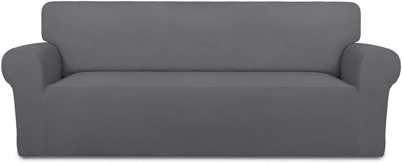 PureFit Super Stretch Chair Sofa Slipcover – Spandex Non Slip Soft Couch Sofa Cover, Washable Furniture Protector with Non Skid Foam and Elastic Bottom for Kids, Pets （Sofa， Dark Gray） Home & Garden > Decor > Chair & Sofa Cushions PureFit Grey Large 