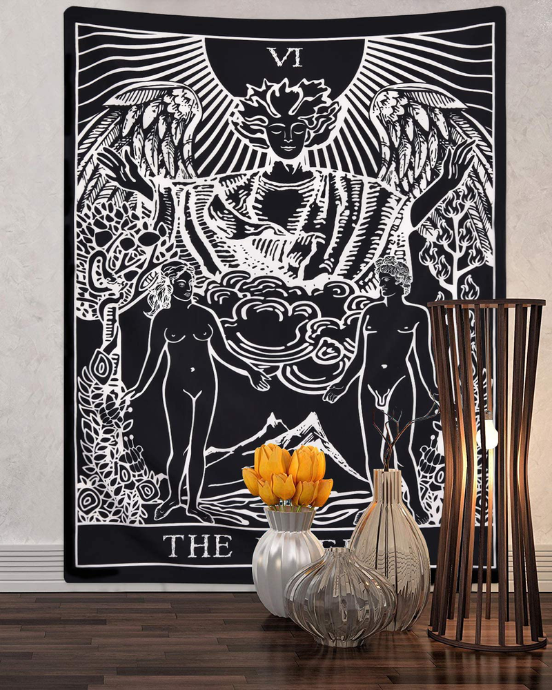 Tarot Cards Tapestry The Lovers Tapestry, Lovers Stand Under The Tree Tapestry Black Tapestry Medieval Europe Divination Tapestry for Room