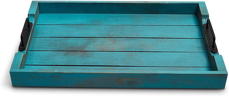 TIDEWATER DESIGN Decorative Wood Serving Tray with Vintage Finish and Handles - for coffee table and ottoman (Teal) Home & Garden > Decor > Decorative Trays Tidewater Design Teal  