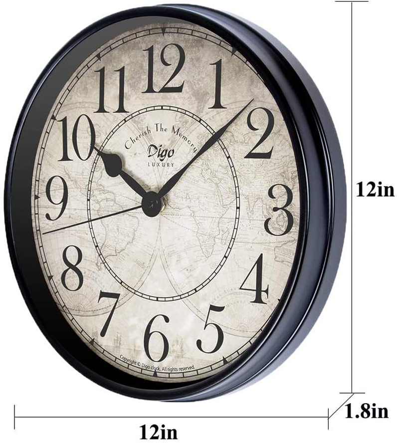 JUSTUP Wall Clock, 12 inch Metal Silent Non-Ticking Retro Clock Black Vintage European Style Battery Operated with HD Glass Easy to Read for Office School Indoor Decor Home & Garden > Decor > Clocks > Wall Clocks JUSTUP   