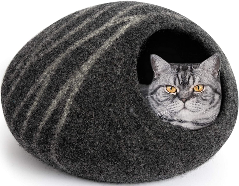 MEOWFIA Premium Cat Bed Cave (Large) - Eco Friendly 100% Merino Wool Beds for Cats and Kittens Animals & Pet Supplies > Pet Supplies > Cat Supplies > Cat Beds MEOWFIA Dark Grey  