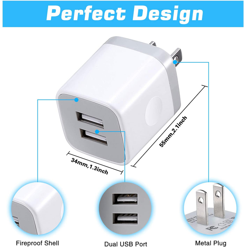 X-EDITION USB Wall Charger,4-Pack 2.1A Dual Port USB Cube Power Adapter Wall Charger Plug Charging Block Cube for Phone 8/7/6 Plus/X, Pad, Samsung Galaxy S5 S6 S7 Edge,LG, Android (White)  X-EDITION   