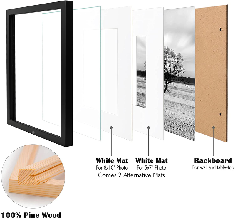 Egofine 11x14 Picture Frames Made of Solid Wood 4 PCS Black - for Table Top and Wall Mounting for Pictures 8x10/5x7 with Mat Horizontally or Vertically Display Photo Frame Black Home & Garden > Decor > Picture Frames Egofine   