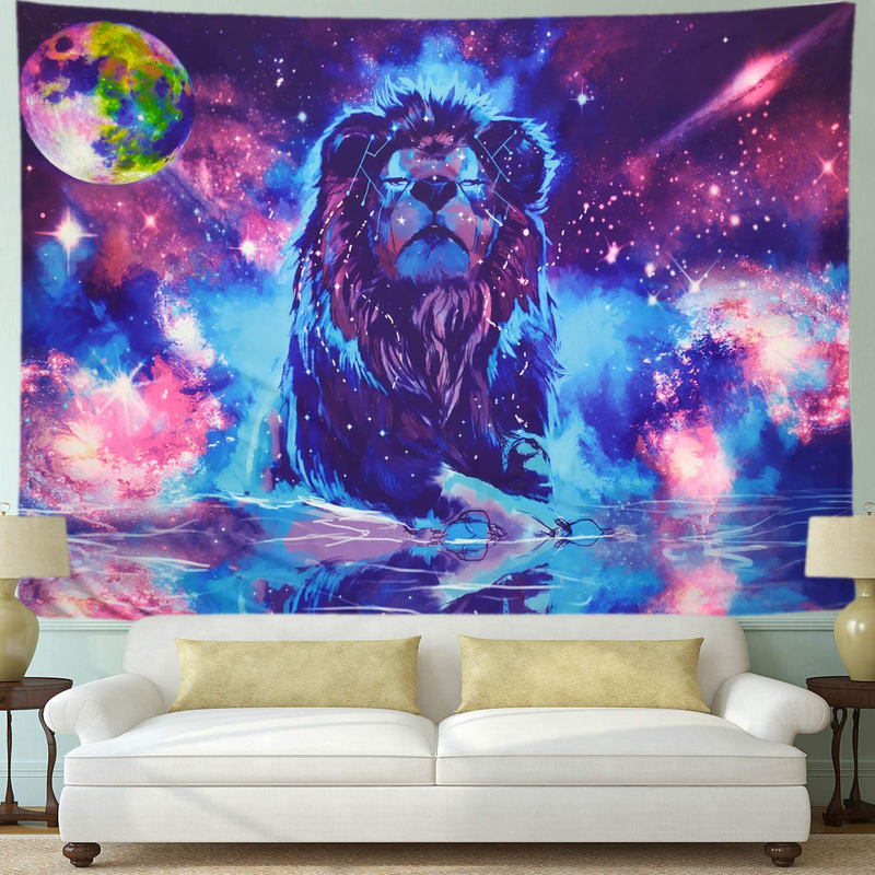 Starry Fantasy Lion Tapestry Moon Lion Wall Tapestry Psychedelic Constellation Wall Hanging Indian Hippie Colorful Leo Universe Galaxy Tapestry Home & Garden > Decor > Artwork > Decorative Tapestries Leofanger   