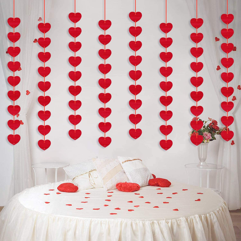 PTFNY 96 Pieces Red Hearts Felt Garlands NO DIY Valentines Day Red Heart Hanging String Garland Valentines Day Decorations Wedding Anniversary Birthday Party Supplies Arts & Entertainment > Party & Celebration > Party Supplies PTFNY   