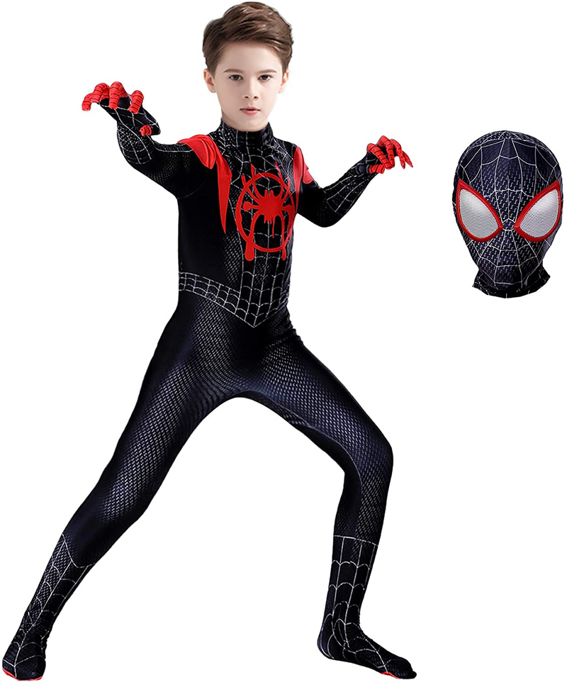 Superhero Costume Bodysuit for Kids Spandex Zentai Halloween Cosplay Jumpsuit 3D Style Apparel & Accessories > Costumes & Accessories > Costumes BOMLY Black Kids-XL (Height: 51-55Inch) 