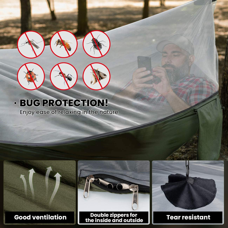Overmont Camping Hammock with Mosquito Net Double Layer Backpacking Hammock with Bug Netting Lightweight Portable for Outdoors Adventure Hiking Travel with 9.8ft Tree Straps Max Load of 880lbs Home & Garden > Lawn & Garden > Outdoor Living > Hammocks Overmont   