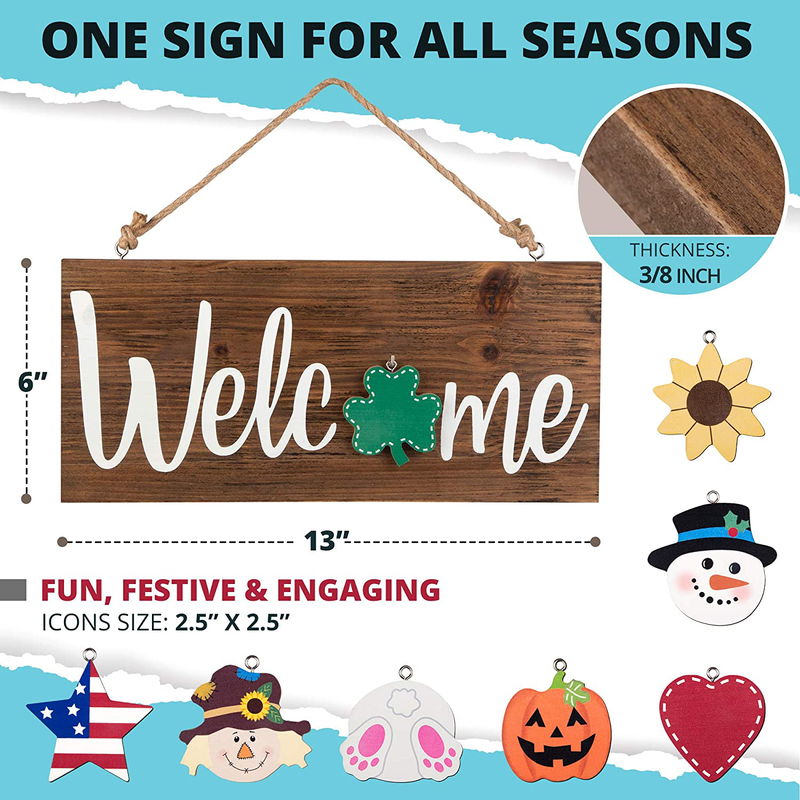 North Bird Interchangeable Welcome Sign for Front Door - Holiday Home Decor Sign With 8 Changeable Icons - Rustic Wooden Door Hangers for Every Season - Farmhouse Front Porch Decor Home & Garden > Decor > Seasonal & Holiday Decorations North Bird   