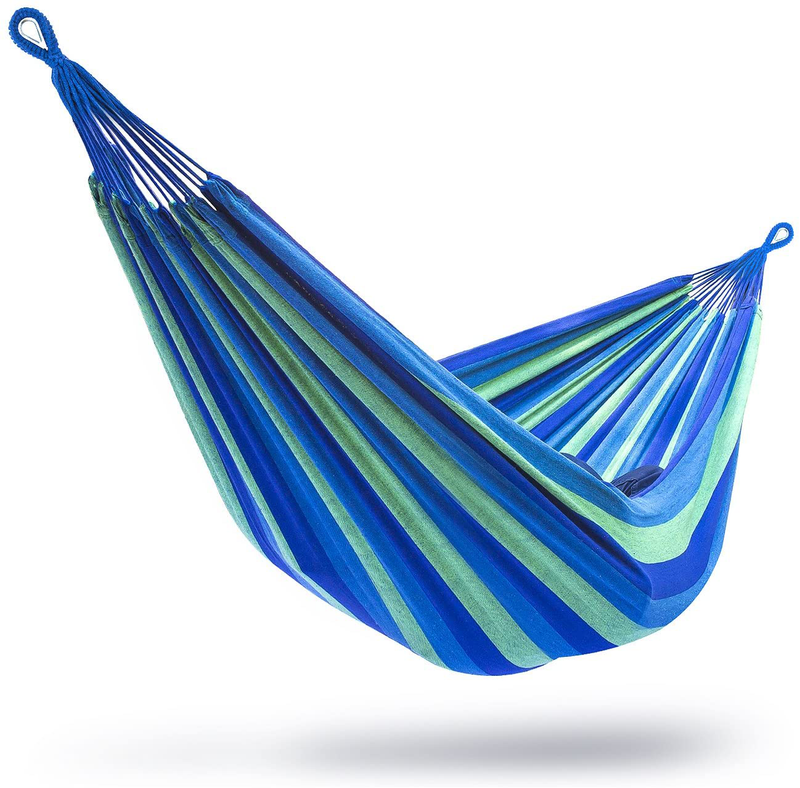 Sorbus Brazilian Double Hammock - Extra-Long 2 Person Portable Hammock Bed for Indoor or Outdoor Spaces - Hanging Rope, Carrying Pouch Included (Blue/Green Stripes) Home & Garden > Lawn & Garden > Outdoor Living > Hammocks Sorbus   