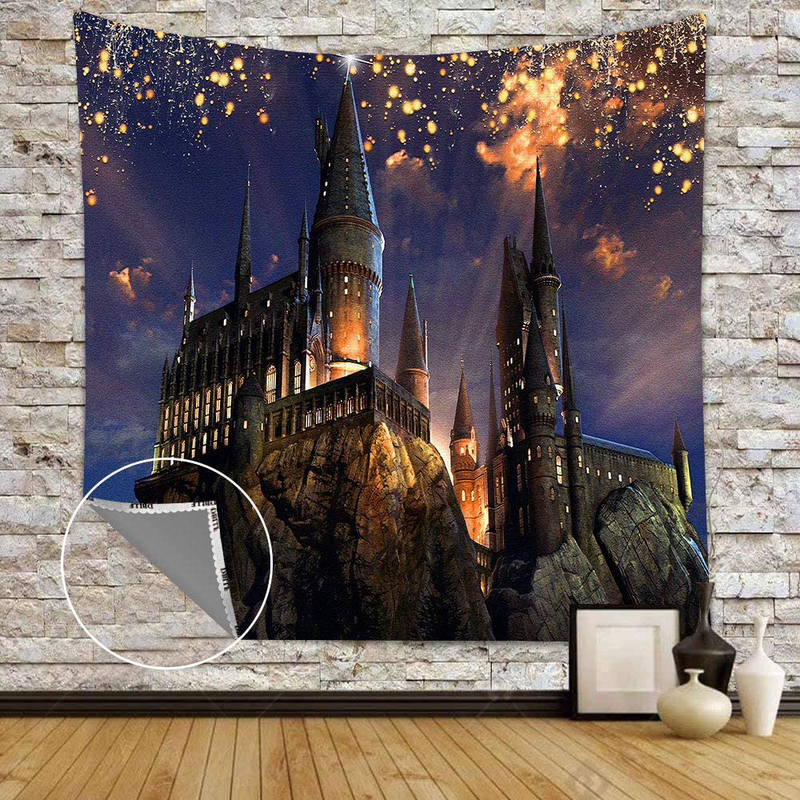 DBLLF Fantasy Castle Tapestry Gothic Style Ancient Castle Lights Forest Magic Night Scenic Wall Hanging,Velvet Decor for Living Room Bedroom Dorm DBZY1421