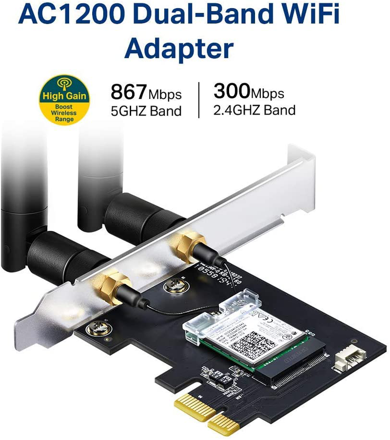 TP-Link AC1200 PCIe WiFi Card for PC (Archer T5E) - Bluetooth 4.2, Dual Band Wireless Network Card (2.4Ghz and 5Ghz) for Gaming, Streaming, Supports Windows 10, 8.1, 8, 7 (32/64-bit) Electronics > Networking > Network Cards & Adapters TP-Link   