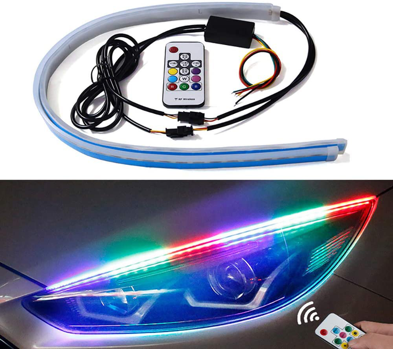 Exterior Car LED Lights - Multicolor 2 Pcs 24 inches Daytime Running Lights, RGB Flexible LED Strip Light Kits - for Car Replacement Switchback Headlight Decorative Lamp and Turn Signal Lights Vehicles & Parts > Vehicle Parts & Accessories > Vehicle Maintenance, Care & Decor HOLDCY 24 Inches  