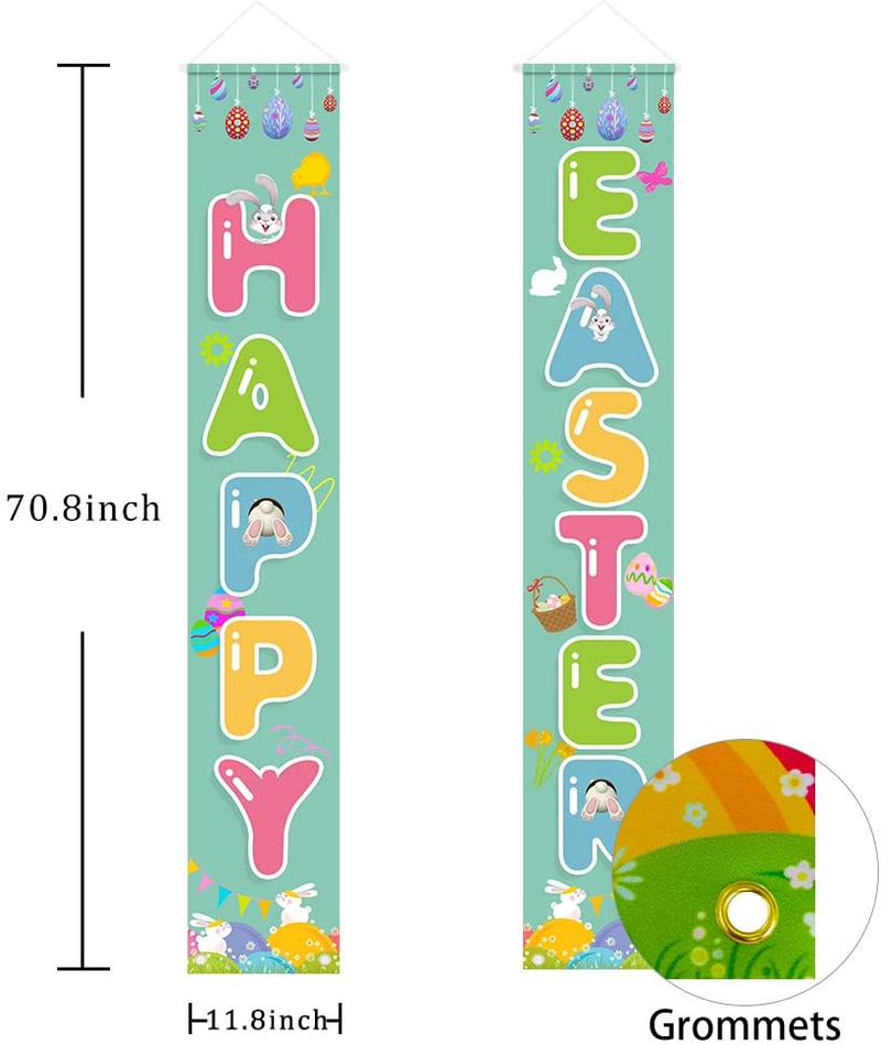 Easter Porch Sign, Happy Easter Theme Porch Sign with Bunny Egg Decoration for Hello Spring Outdoor Indoor Porch Party Supplies Home & Garden > Decor > Seasonal & Holiday Decorations Partico   