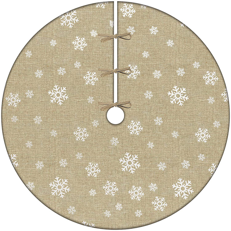 tiosggd Burlap Christmas Tree Skirt, 48 Inch Rustic Natural Jute with Snowflakes Printed Decor, Decoration for Xmas New Year Holiday Decorations Indoor Outdoor Home & Garden > Decor > Seasonal & Holiday Decorations > Christmas Tree Skirts tiosggd   