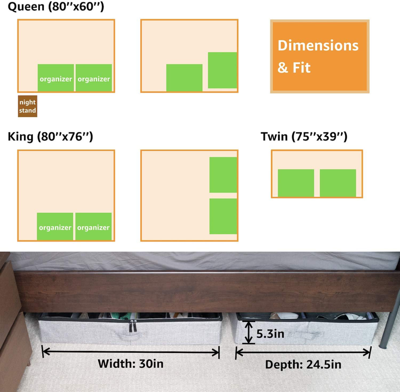 Storagelab under Bed Shoe Storage Organizer, Adjustable Dividers - Fits up to 12 Pairs - Underbed Storage Solution (Grey)