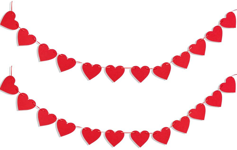 Heart Garland Banner for Valentines Day Decorations Red Pink Heart Felt Banners Garland for Fireplace, Anniversary, Wedding, Engagement Party Home Decor Arts & Entertainment > Party & Celebration > Party Supplies TrlaFy Red-Horizontal/48pcs  