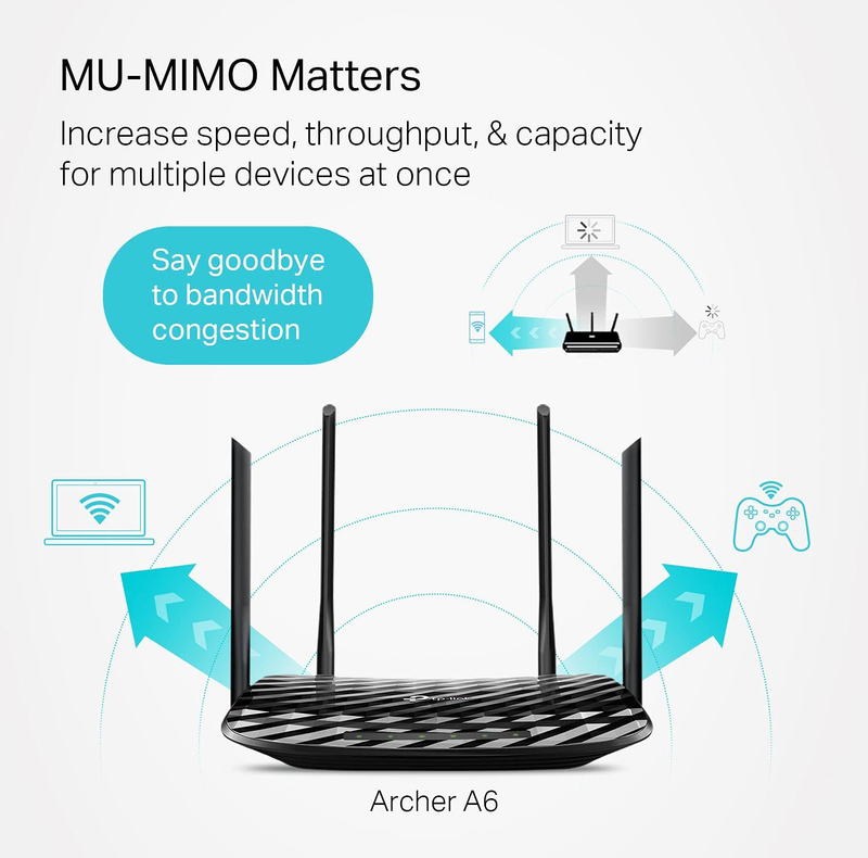 TP-Link AC1200 Gigabit WiFi Router (Archer A6) - 5GHz Dual Band Mu-MIMO Wireless Internet Router, Supports Guest WiFi and AP mode, Long Range Coverage Electronics > Networking > Bridges & Routers > Wireless Routers TP-Link   