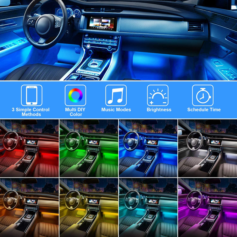 Shynerk Interior Car Lights, Car LED Strip Lights 2-in-1 Design 4pcs 48 LED Remote and APP Controller Lighting Kits, Waterproof Multi DIY Color Music Car Lighting with Car Charger and DC 12V Vehicles & Parts > Vehicle Parts & Accessories > Motor Vehicle Parts > Motor Vehicle Lighting Shynerk   