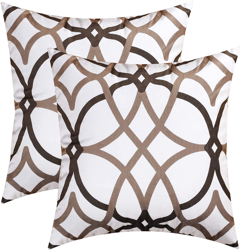H.VERSAILTEX Original Velvet Cushion Covers 18X18 Throw Pillow Covers for Living Room (Set of 2) Luxury Solid Modern Decorative Pillows for Chair / Sofa / Couch Bed, Taupe and Brown Geo Pattern Home & Garden > Decor > Chair & Sofa Cushions H.VERSAILTEX   
