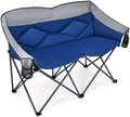 Goplus Loveseat Camping Chair, Double Folding Chair for Adults Couples W/Storage Bags & Padded High Backrest, Oversize Camp Seat for Fishing Picnic (Grey) Sporting Goods > Outdoor Recreation > Camping & Hiking > Camp Furniture Goplus Corp Blue  