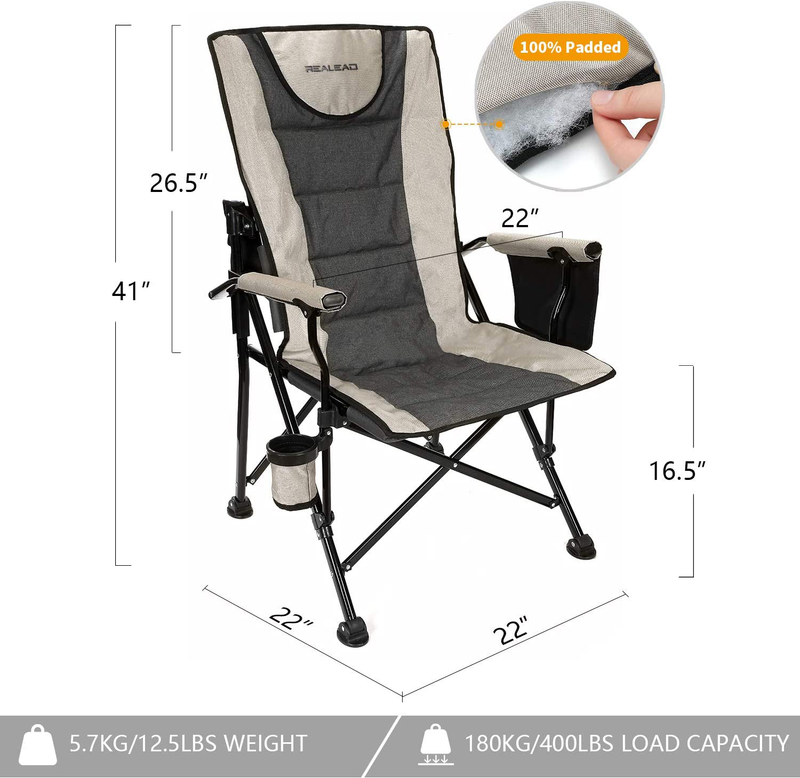 Realead Adjustable Oversized Folding Chair High Back Camp Chair Beach Chair Heavy Duty Portable Camping and Lounge Travel Outdoor Seat with Cup Holder,Heavy Duty Supports 400 Lbs Sporting Goods > Outdoor Recreation > Camping & Hiking > Camp Furniture REALEAD   