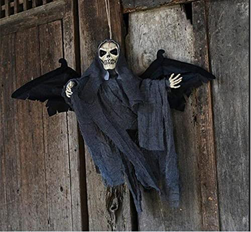 Halloween Bat Wing Hanging Ghost Halloween Decoration, Scary Hanging Flying Skull Ghost with Spooky Sound & Red LED Glowing Eyes for Outdoor/Indoor Party Bar Halloween Prop Supplies Decor Arts & Entertainment > Party & Celebration > Party Supplies ZX-EX   