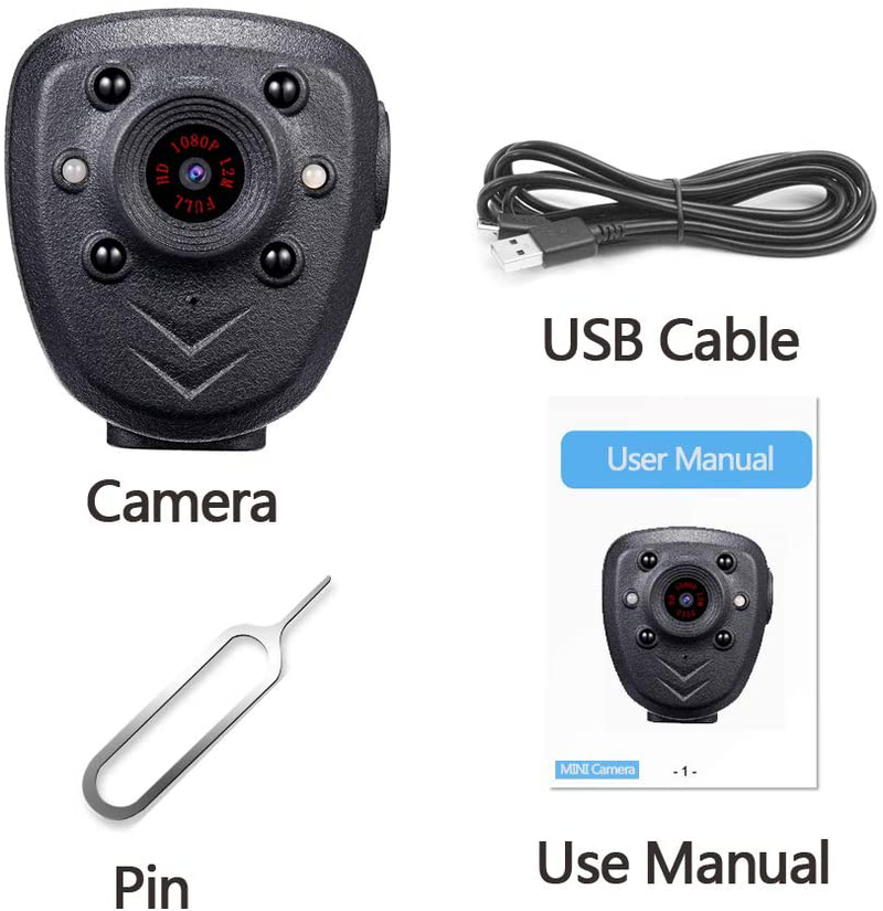 Mini Body Camera Built-in 32GB Memory Card 1080P Wearable Portable Security Police Cam Webcam with Night Vision Pocket Clip IR Dash Cam for Home/Outdoor/Law Enforcement (Black(with 32GB Card) Electronics > Computers > Handheld Devices KSADBOSSBO   