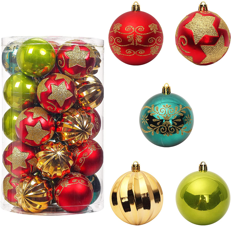 Christmas Tree Ornaments, 35ct Christmas Ball Decoration Set 2.36" Red Green and Gold Christmas Ball Shatterproof Hanging Tree Ornament Set Home & Garden > Decor > Seasonal & Holiday Decorations& Garden > Decor > Seasonal & Holiday Decorations ROSELEAF 3.16"  