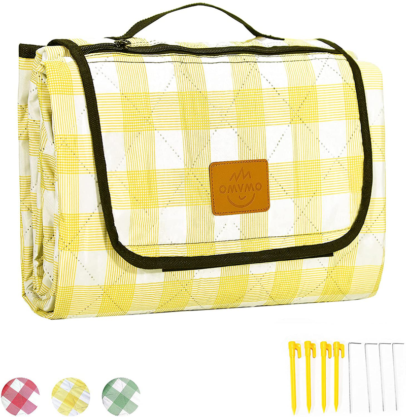 OMVMO Extra Large Picnic & Beach Blanket ,80''x80'' 3 Layers Waterproof Sandproof Windproof Foldable Outdoor Picnic Blankets Mat for Beach Camping on Grass (with a Zipper Pocket & 8 Stakes) Home & Garden > Lawn & Garden > Outdoor Living > Outdoor Blankets > Picnic Blankets OMVMO Yellow and White  