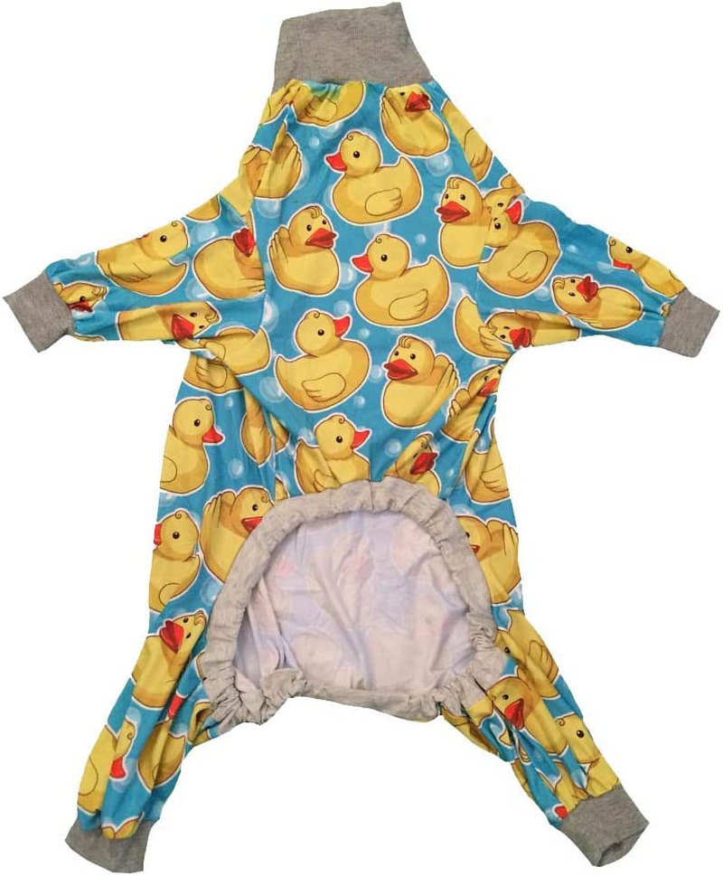 Tooth and Honey Pit Bull Pajamas/Rubber Duck Print/Lightweight Pullover Pajamas/Full Coverage Dog Pjs/Yellow with Grey Trim Animals & Pet Supplies > Pet Supplies > Dog Supplies > Dog Apparel Tooth & Honey   