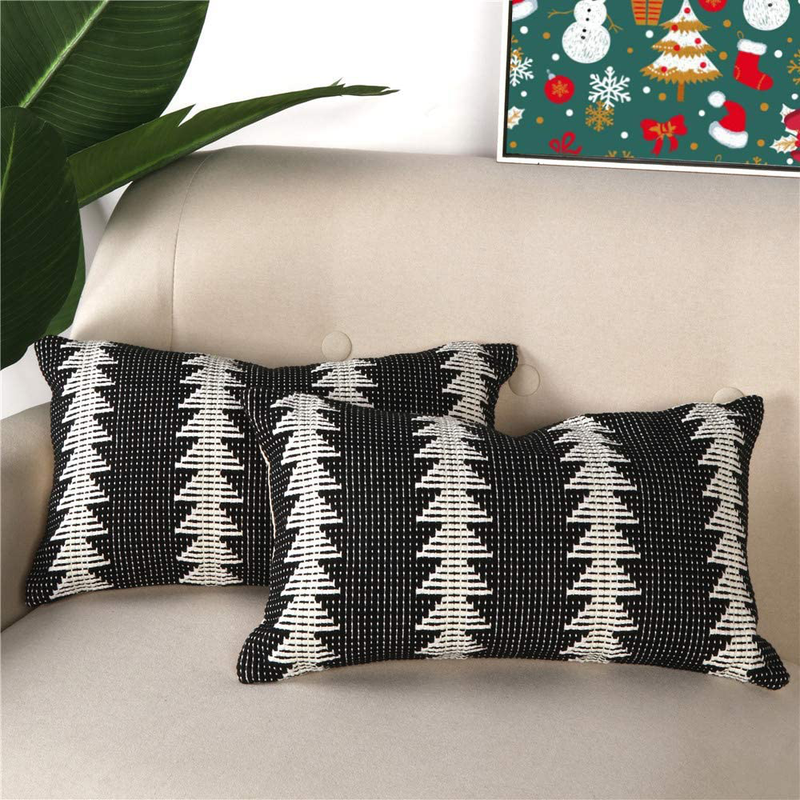 Sungea Black and White Decorative Throw Pillow Covers Set of 2, 18x18 Inch Boho Modern Tree Pattern Striped Woven Cushion Case for Couch Sofa Bed Home Decor Design (Square 18 Inches, 2) Home & Garden > Decor > Seasonal & Holiday Decorations Sungea 2 Lumbar 12 x 20 Inches 