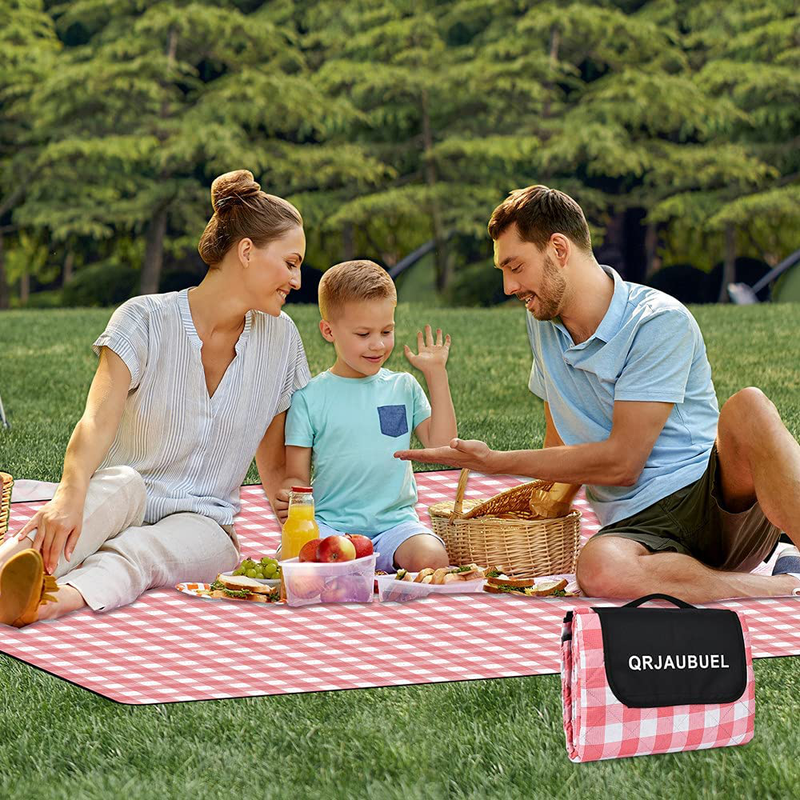 Picnic Blankets Oversized, 80''x80'' Extra Large Outdoor Beach Blanket Picnic Mat Waterproof Foldable Machine Washable, Sandproof Plaid Picknick Blanket for Camping, Park, Hiking, Red and White Home & Garden > Lawn & Garden > Outdoor Living > Outdoor Blankets > Picnic Blankets QRJAUBUEL Default Title  