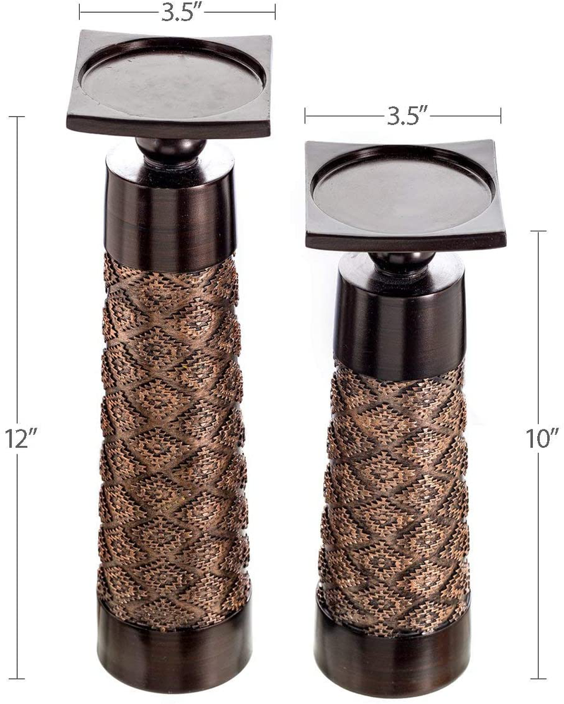 Dublin Decorative Candle Holder Set of 2 - Home Decor Pillar Candle Stand, Coffee Table Mantle Decor Centerpieces for Fireplace, Living or Dining Room Table, Gift Boxed (Coffee Brown) Home & Garden > Decor > Home Fragrance Accessories > Candle Holders Creative Scents   