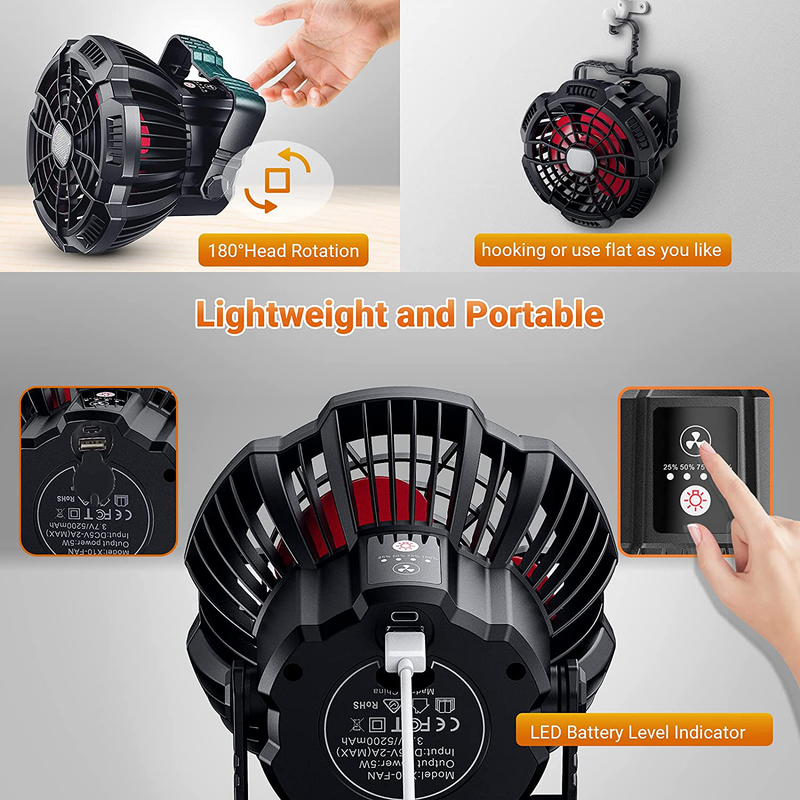 Portable Fan Camping Fan for Tents, 30 Hours Work-Time Camping Lantern Desk Fan with Power Bank, Clip and Remote, Rechargeable Fan for Hiking, BBQ, Garden, Bedroom, Office, Hurricane Sporting Goods > Outdoor Recreation > Camping & Hiking > Tent Accessories SUPOLOGY   