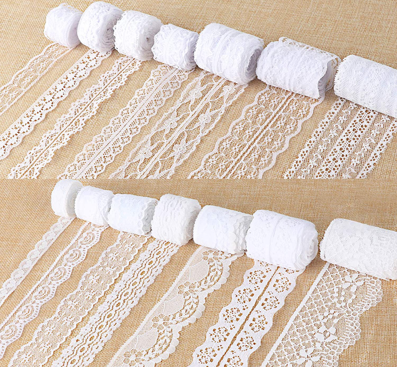 ilauke White Lace Ribbon 14 Rolls Lace Trims 0.6 to 2.1 inch Cream Lace with Assorted Pattern for Sewing and Crafts, 3.28 Yards Each Arts & Entertainment > Hobbies & Creative Arts > Arts & Crafts ilauke Default Title  