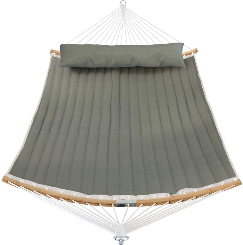 Patio Watcher 11 Feet Quilted Fabric Hammock with Curved-Bar Bamboo and Detachable Pillow, Double Hammock Perfect forOutside Outdoor Patio Yard Beach, Dark Blue Home & Garden > Lawn & Garden > Outdoor Living > Hammocks U-PHA Dark Green  