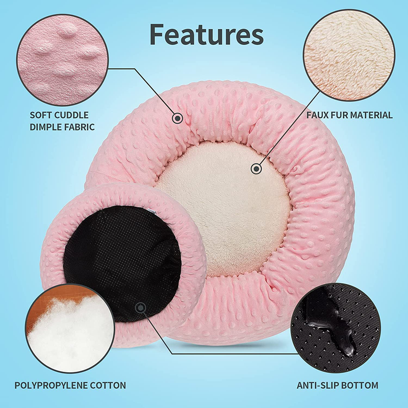 Dog Bed for Medium and Large Dogs Donut Calming Anti-Anxiety Dog Beds with Dot Plush, Personalized Pet Bed with Washable(27-Inch, Pink) by JATEN