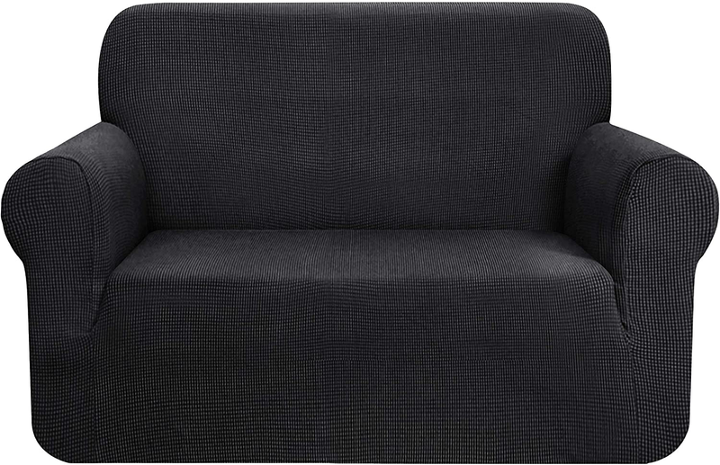 CHUN YI Stretch Sofa Slipcover 1-Piece Couch Cover, 3 Seater Coat Soft With Elastic, Checks Spandex Jacquard Fabric, Large, Black Home & Garden > Decor > Chair & Sofa Cushions CHUN YI Grey XL-Chair 