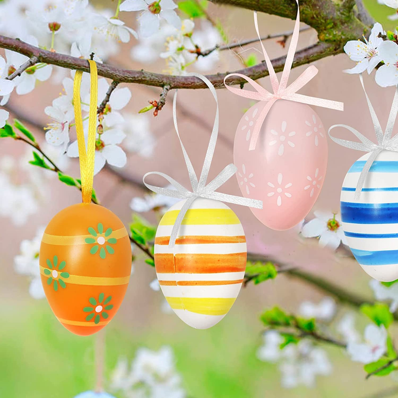 Easter Hanging Eggs, 20Pcs Plastic Easter Eggs Decoration, Colorful Easter Egg Ornaments for Tree, Decorative Easter Eggs Hanging Decor for Easter Decoration, School Office Home Party Decorations