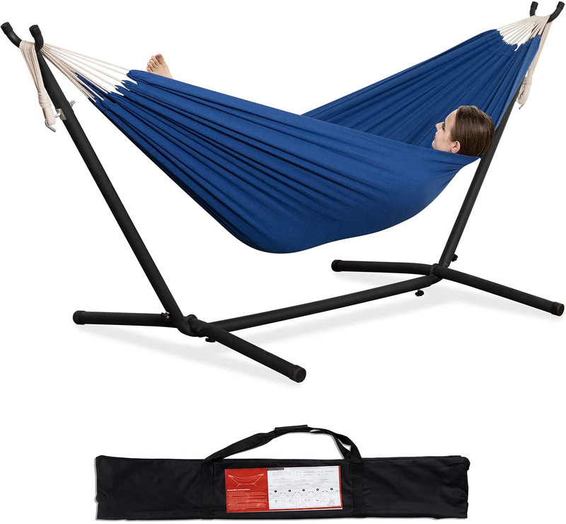 PNAEUT Double Hammock with Space Saving Steel Stand Included 2 Person Heavy Duty Outside Garden Yard Outdoor 450lb Capacity 2 People Standing Hammocks and Portable Carrying Bag (Coffee) Home & Garden > Lawn & Garden > Outdoor Living > Hammocks PNAEUT Navy  