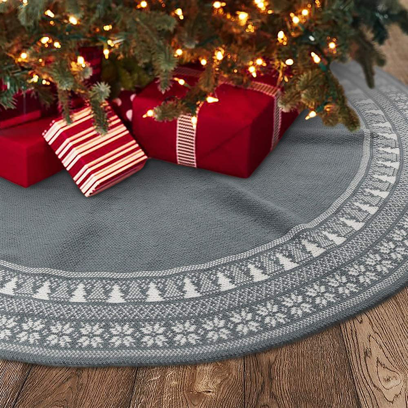 Meriwoods Fair Isle Knit Tree Skirt 48 Inch, Chunky Knitted Tree Collar for Country Rustic Christmas Decorations, Neutral Gray & Cream White Home & Garden > Decor > Seasonal & Holiday Decorations > Christmas Tree Skirts Meriwoods Fair Isle Gray  